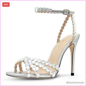 Rhinestone Stiletto Heels Strappy Buckle Sandals Elegant Dressy Pumps